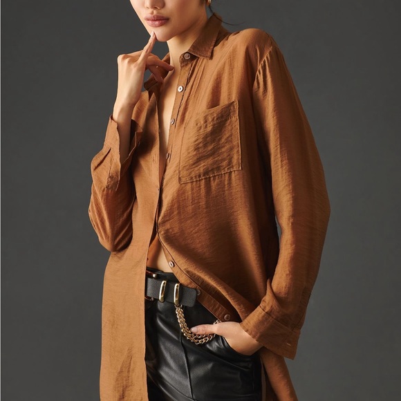 Anthropologie PILCRO brown tunic shirt/dressy button down sz XS NWT - Picture 2 of 10